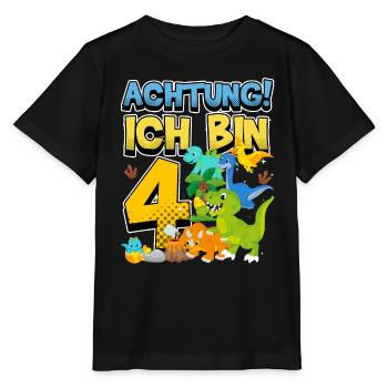 4th Birthday, 4 Years Old Dinosaur Dino - Stanley/Stella MINI CREATOR Kids’ T-Shirt - black - Front - Mikhail (115cm)