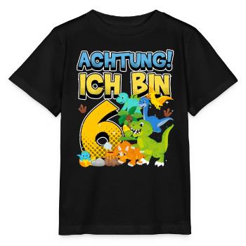 6th Birthday, 6 Year Old Dinosaur Dino - Stanley/Stella MINI CREATOR Kids’ T-Shirt - black - Front - Mikhail (115cm)