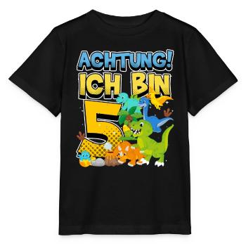 5th Birthday, 5 Years Old Dinosaur Dino - Stanley/Stella MINI CREATOR Kids’ T-Shirt - black - Front - Mikhail (115cm)