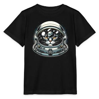 Chat, Astronaute, Astronomie, Système Solaire Externe - T-shirt bio MINI CREATOR Stanley/Stella Enfant - noir - Devant - Mikhail (115cm)