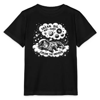 Chat, Astronaute, Astronomie, Système Solaire Externe - T-shirt bio MINI CREATOR Stanley/Stella Enfant - noir - Devant - Mikhail (115cm)