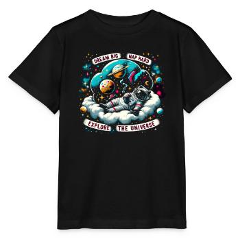 Chat, Astronaute, Astronomie, Système Solaire Externe - T-shirt bio MINI CREATOR Stanley/Stella Enfant - noir - Devant - Mikhail (115cm)