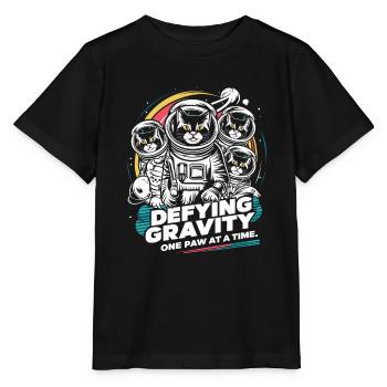 Chat, Astronaute, Astronomie, Système Solaire Externe - T-shirt bio MINI CREATOR Stanley/Stella Enfant - noir - Devant - Mikhail (115cm)
