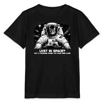Chat, Astronaute, Astronomie, Système Solaire Externe - T-shirt bio MINI CREATOR Stanley/Stella Enfant - noir - Devant - Mikhail (115cm)