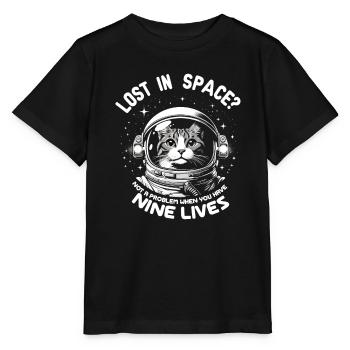 Chat, Astronaute, Astronomie, Système Solaire Externe - T-shirt bio MINI CREATOR Stanley/Stella Enfant - noir - Devant - Mikhail (115cm)