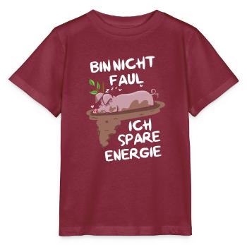 I'm not lazy, I save energy, pot-bellied pig - Stanley/Stella MINI CREATOR Kids’ T-Shirt - burgundy - Front - Kain (125cm)