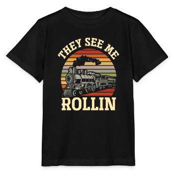 Funny Train Driver Train Trains - Stanley/Stella MINI CREATOR Kids’ T-Shirt - black - Front - Mikhail (115cm)