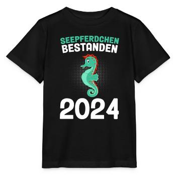 Seepferdchen bestanden 2024 Schwimmprüfung - Stanley/Stella Kinder T-Shirt MINI CREATOR  - Schwarz - Vorne - Mikhail (115cm)