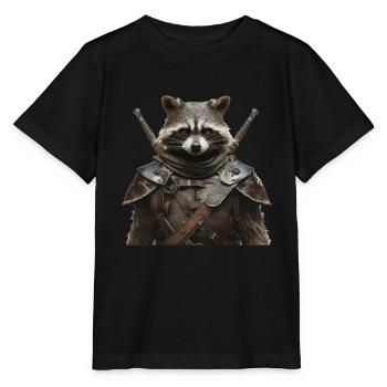 Waschbär Ritter Mittelalter - Stanley/Stella Kinder T-Shirt MINI CREATOR  - Schwarz - Vorne - Mikhail (115cm)