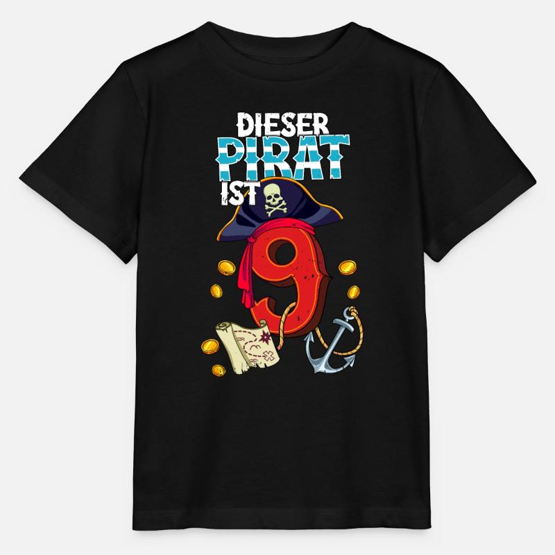 9th Birthday Pirates - Stanley/Stella MINI CREATOR Kids’ T-Shirt - black