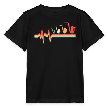 Saxophone, Saxophone, Électrocardiogramme, Heartbeat - T-shirt bio MINI CREATOR Stanley/Stella Enfant - noir - Devant - Mikhail (115cm)