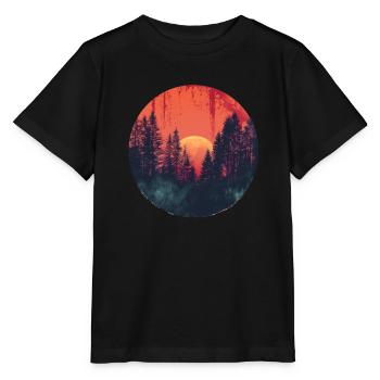 Sunset Forest Silhouette Outdoor Retro 80s Vibe - Stanley/Stella Kinder T-Shirt MINI CREATOR  - Schwarz - Vorne - Mikhail (115cm)