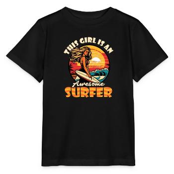 Surfer Vintage Retro Mädchen Surfen - Stanley/Stella Kinder T-Shirt MINI CREATOR  - Schwarz - Vorne - Mikhail (115cm)