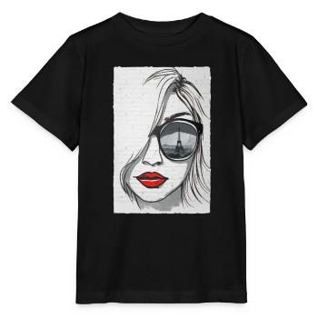 Graffiti-Mädchen in Paris - Eiffelturm - Stanley/Stella Kinder T-Shirt MINI CREATOR  - Schwarz - Vorne - Mikhail (115cm)