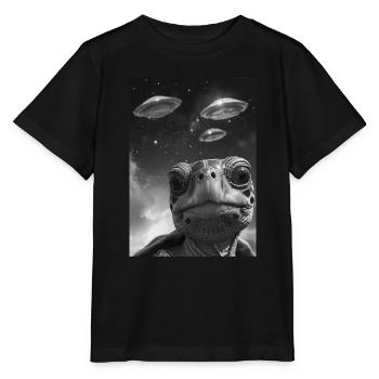 Ufo Selfie Schildkröte - Stanley/Stella Kinder T-Shirt MINI CREATOR  - Schwarz - Vorne - Mikhail (115cm)
