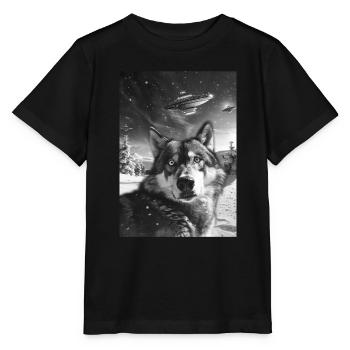 Ufo Selfie Wolf - Stanley/Stella Kinder T-Shirt MINI CREATOR  - Schwarz - Vorne - Mikhail (115cm)