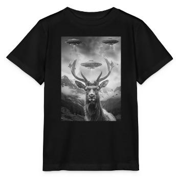 Ufo Selfie Elch - Stanley/Stella Kinder T-Shirt MINI CREATOR  - Schwarz - Vorne - Mikhail (115cm)