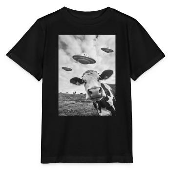 Ufo Selfie Kuh - Stanley/Stella Kinder T-Shirt MINI CREATOR  - Schwarz - Vorne - Mikhail (115cm)