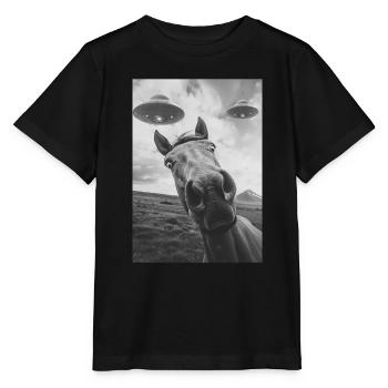 Ufo Selfie Pferd - Stanley/Stella Kinder T-Shirt MINI CREATOR  - Schwarz - Vorne - Mikhail (115cm)