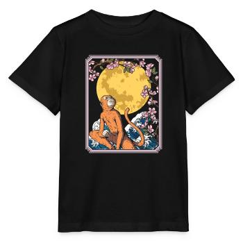 Singe Japon Cerisier Fleur Lune - T-shirt bio MINI CREATOR Stanley/Stella Enfant - noir - Devant - Mikhail (115cm)