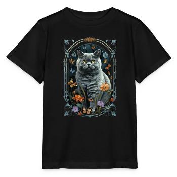 Britisch Kurzhaarkatze - Stanley/Stella Kinder T-Shirt MINI CREATOR  - Schwarz - Vorne - Mikhail (115cm)