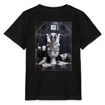 Frenchie Toilette Zeitung lesen Geschenk - Stanley/Stella Kinder T-Shirt MINI CREATOR  - Schwarz - Vorne - Mikhail (115cm)