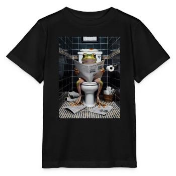 Frosch Toilette Zeitung lesen Geschenk - Stanley/Stella Kinder T-Shirt MINI CREATOR  - Schwarz - Vorne - Mikhail (115cm)