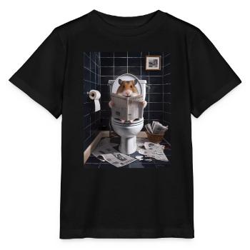 Hamster Toilette Zeitung lesen Geschenk - Stanley/Stella Kinder T-Shirt MINI CREATOR  - Schwarz - Vorne - Mikhail (115cm)