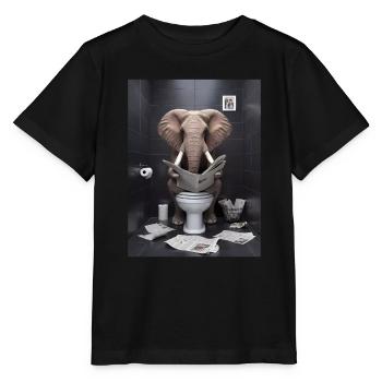 Elefant Toilette Zeitung lesen Geschenk - Stanley/Stella Kinder T-Shirt MINI CREATOR  - Schwarz - Vorne - Mikhail (115cm)