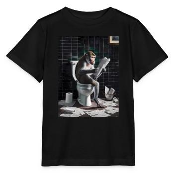 Affe Toilette lesen Zeitung Geschenk - Stanley/Stella Kinder T-Shirt MINI CREATOR  - Schwarz - Vorne - Mikhail (115cm)