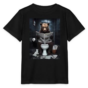 Bär Toilette lesen Zeitung Geschenk - Stanley/Stella Kinder T-Shirt MINI CREATOR  - Schwarz - Vorne - Mikhail (115cm)