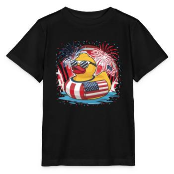 Patriotisches Gummi-Entchen amerikanischer Flagge - Stanley/Stella Kinder T-Shirt MINI CREATOR  - Schwarz - Vorne - Mikhail (115cm)