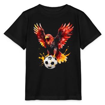 Adler Fußball Bunt Deutschland Tier Design Print - Stanley/Stella Kinder T-Shirt MINI CREATOR  - Schwarz - Vorne - Mikhail (115cm)