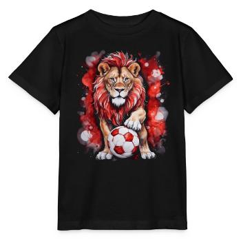 Löwe Fußball Bunt Polen Tier Design Print - Stanley/Stella Kinder T-Shirt MINI CREATOR  - Schwarz - Vorne - Mikhail (115cm)