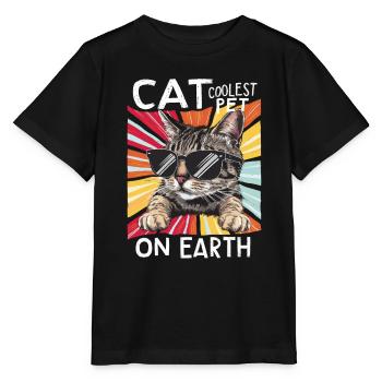 Cat Coolest Pet On Earth Retro Sunglasses Funny - Stanley/Stella MINI CREATOR Kids’ T-Shirt - black - Front - Mikhail (115cm)