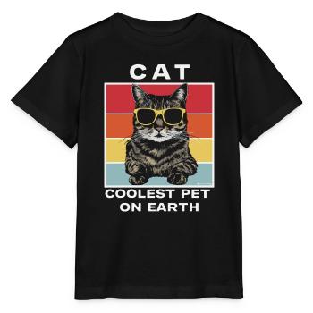 Cat Coolest Pet On Earth Retro Sunglasses Funny - Stanley/Stella MINI CREATOR Kids’ T-Shirt - black - Front - Mikhail (115cm)
