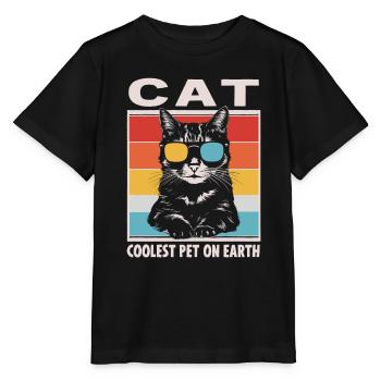 Cat Coolest Pet On Earth Retro Sunglasses Funny - Stanley/Stella MINI CREATOR Kids’ T-Shirt - black - Front - Mikhail (115cm)
