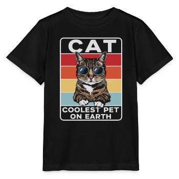 Cat Coolest Pet On Earth Retro Sunglasses Funny - Stanley/Stella MINI CREATOR Kids’ T-Shirt - black - Front - Mikhail (115cm)