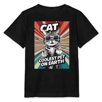 Cat Coolest Pet On Earth Retro Sunglasses Funny - Stanley/Stella MINI CREATOR Kids’ T-Shirt - black - Front - Mikhail (115cm)