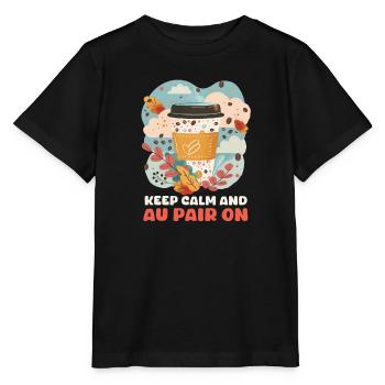 Au Pair Keep Calm und Au Pair auf - Stanley/Stella Kinder T-Shirt MINI CREATOR  - Schwarz - Vorne - Mikhail (115cm)