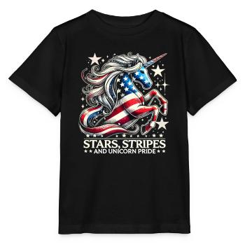 Magischer Patriotismus Amerikanischer Einhorn USA - Stanley/Stella Kinder T-Shirt MINI CREATOR  - Schwarz - Vorne - Mikhail (115cm)