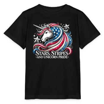 Magischer Patriotismus Amerikanischer Einhorn USA - Stanley/Stella Kinder T-Shirt MINI CREATOR  - Schwarz - Vorne - Mikhail (115cm)