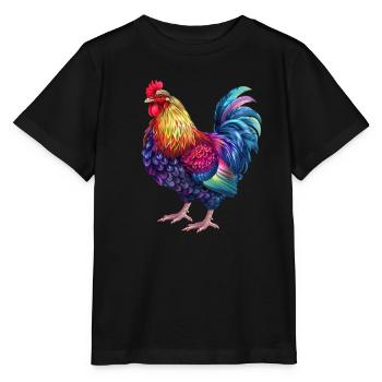 Rooster Rainbow – Colorful Blaze - Stanley/Stella MINI CREATOR Kids’ T-Shirt - black - Front - Mikhail (115cm)