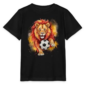 Lion Football Colorful Spain Animal Design Print - Stanley/Stella MINI CREATOR Kids’ T-Shirt - black - Front - Mikhail (115cm)