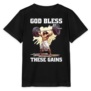 God Bless These Gains - Stanley/Stella MINI CREATOR Kids’ T-Shirt - black - Front - Mikhail (115cm)
