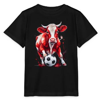 Cow Football Colorful Switzerland Animal Design Print - Stanley/Stella MINI CREATOR Kids’ T-Shirt - black - Front - Mikhail (115cm)