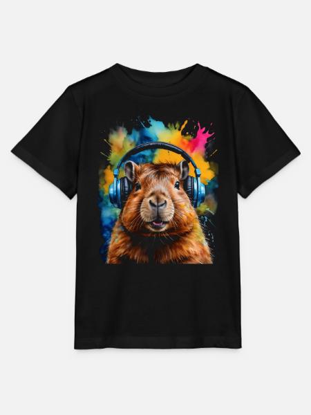 Capybara Kopfhörer Capy Bunt Tier Design Print - Stanley/Stella Kinder T-Shirt MINI CREATOR - Schwarz