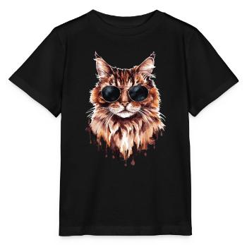 Cooler Kater Mit Sonnenbrille - Stanley/Stella Kinder T-Shirt MINI CREATOR  - Schwarz - Vorne - Mikhail (115cm)