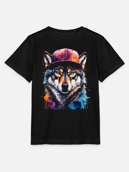 Wolf Snapback Cap Bunt Tier Design Print - Stanley/Stella Kinder T-Shirt MINI CREATOR - Schwarz