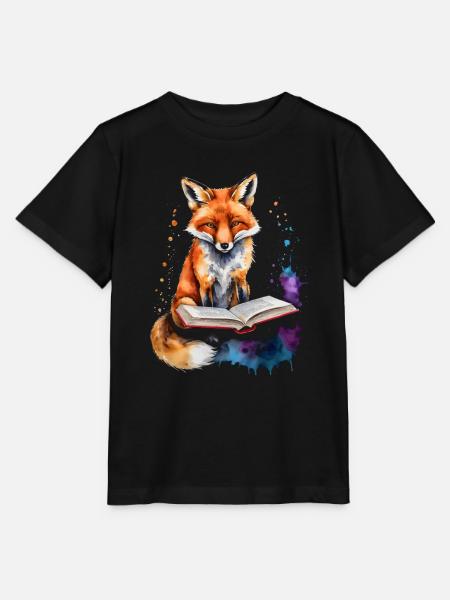 Fuchs Lesen Buch Bunt Tier Design Print - Stanley/Stella Kinder T-Shirt MINI CREATOR - Schwarz